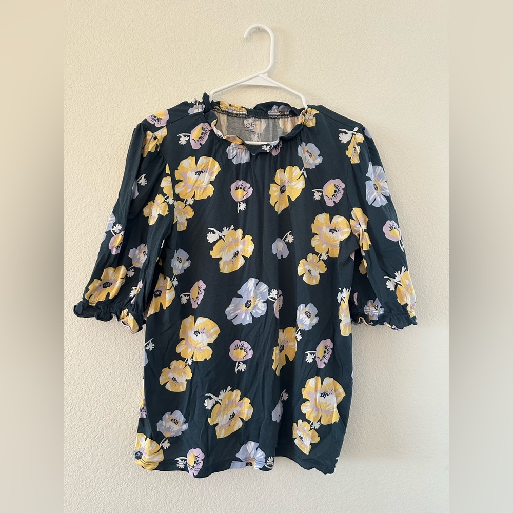 LOFT Floral Blouse with Yellow and Purple Flowers